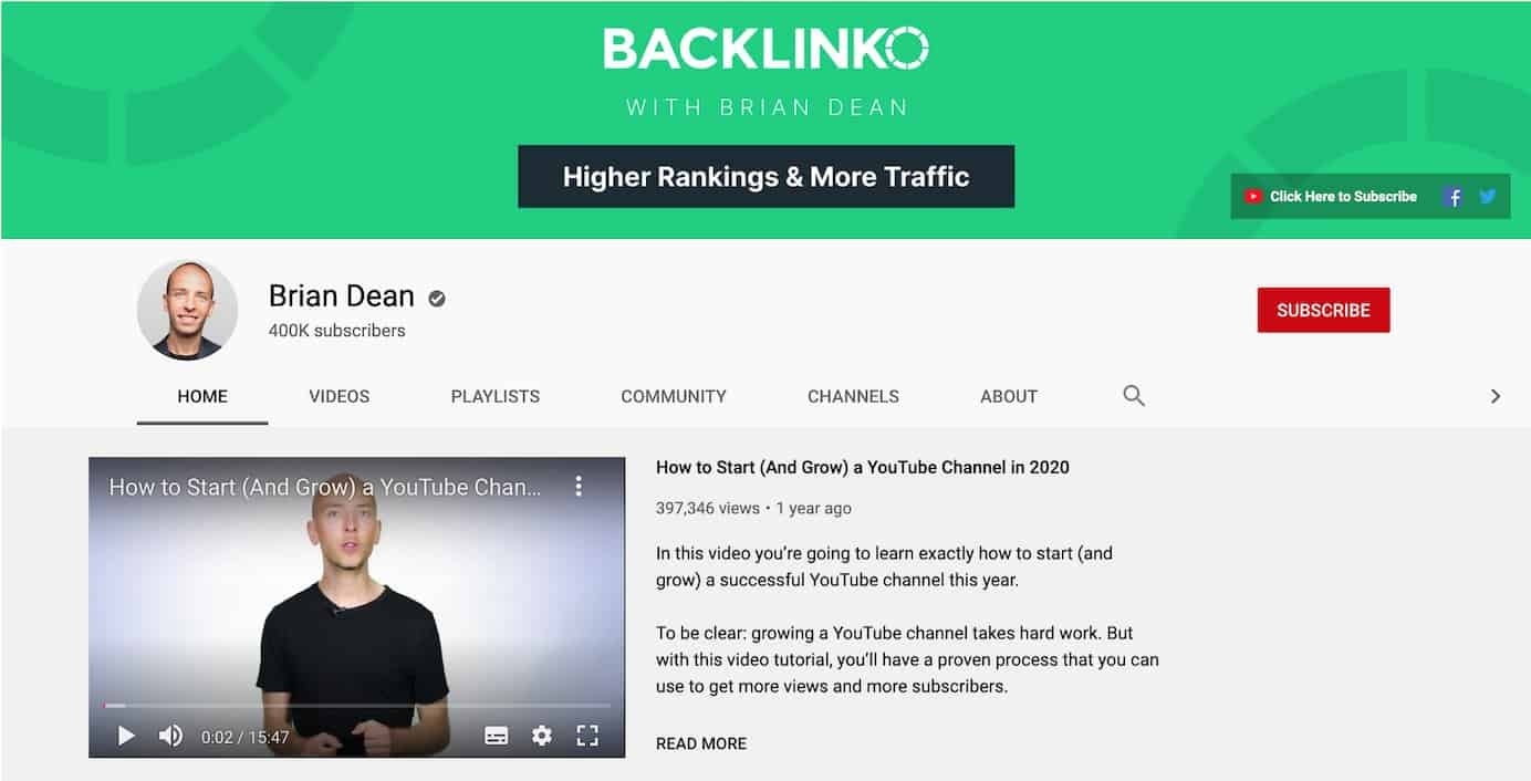 Canal de YouTube de Backlinko