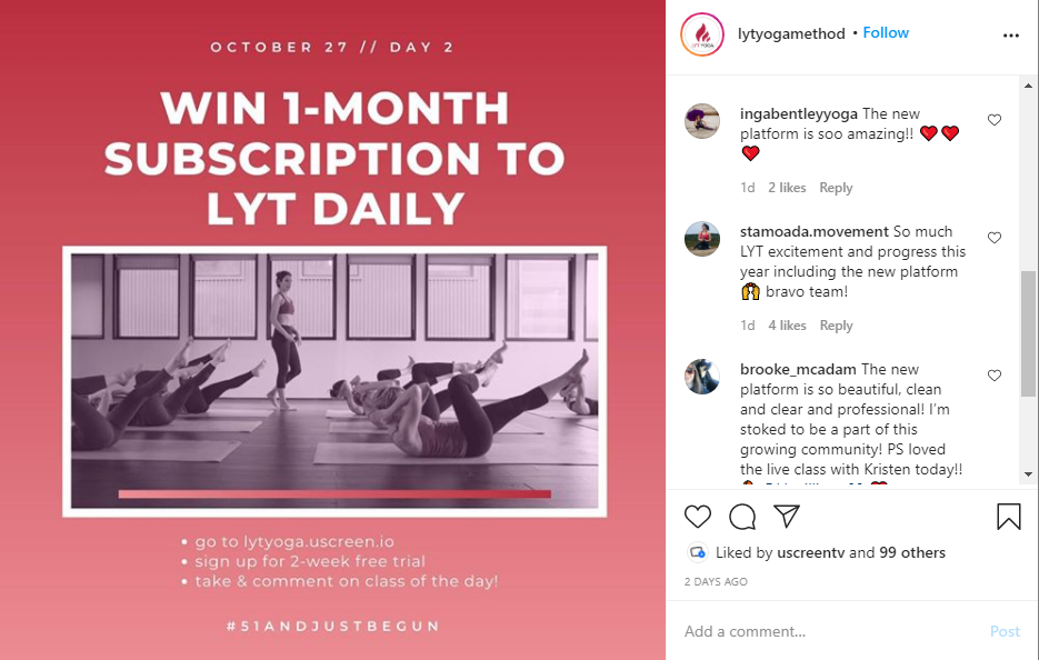 Cupones para regalar en las redes sociales Ejemplo de LYT Yoga
