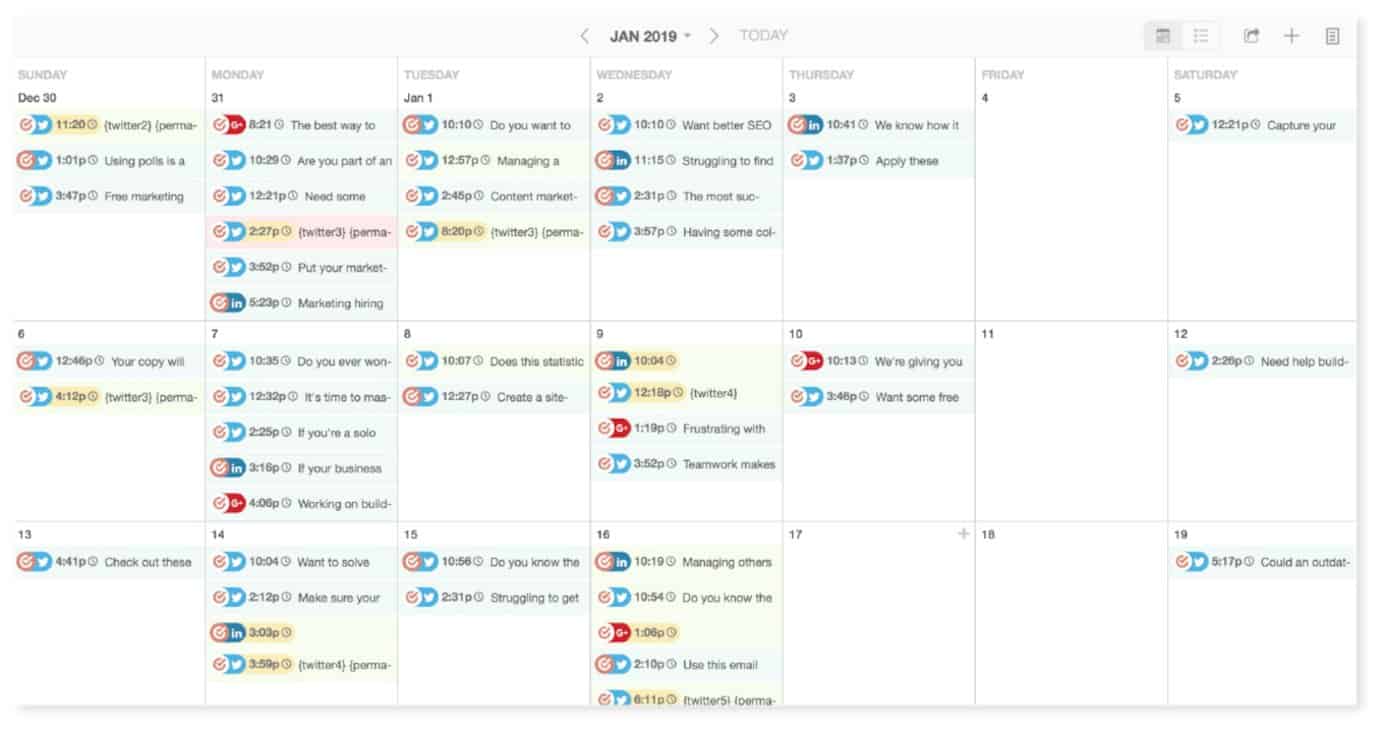 Calendario de contenidos de CoSchedule